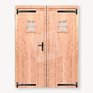 Douglas tuinhuis deur | dubbel | met ruit/zwart beslag