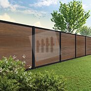 Velufence composiet schutting | Fiberdeck modern teak | zwart aluminium