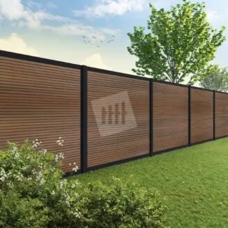 Velufence composiet schutting | Fiberdeck modern teak | zwart aluminium