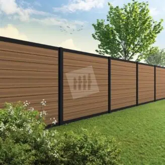 Velufence composiet schutting | Fiberdeck teak brown | zwart aluminium